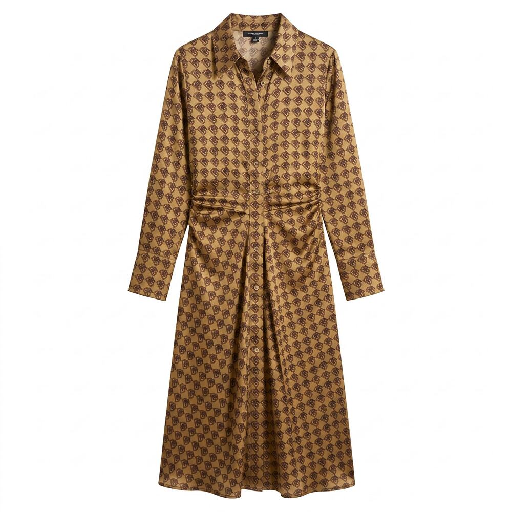 NWT Banana Republic 100% Silk Monogram Print Shirt Dress | Long Sleeve | XL